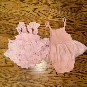 Baby Girl Bundle - 2 Pink Ruffle Romper Set 12 m